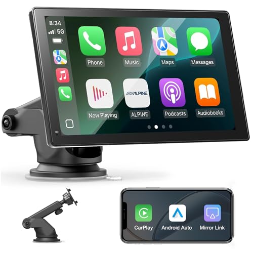 7" Wireless CarPlay Screen for Car, Wireless Carplay Touchscreen for Apple Car Play and Android Auto, Portable Car Stereo with Mirror Link, AUX, Voice Control, GPS Navigation, AirPlay