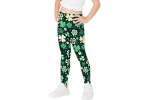 Eciodci Girls St. Patrick's Day Shamrock Leggings 3D Printed Irish Green Clover Leaves Pants High Waist Stretchy Soft Tights