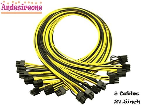 New 8PCS 6Pin PCI-E to 8(6+2)Pin PCI-E Male to Male GPU Power Cables (27.5 inch/70cm), 6Pin to 6+2Pin PCI-E Cable for PSU/GPU Ethereum ETH Mining Power Supply (with 6 Nylon Cable Ties)