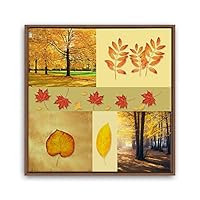 Framed Canvas Wall Art Leaves, Birds, Abstracts Canvas Prints Home Artwork Decoration for Living Room, Bedroom - 16x16 inches
