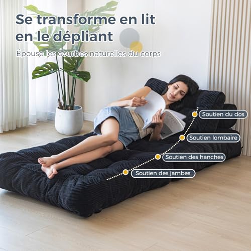 MAXYOYO Folding Sofa Bed Convertible with Pillow, Mattress with Back Support, Portable Comfortable Sofa Bed for Living Room Bedroom Black