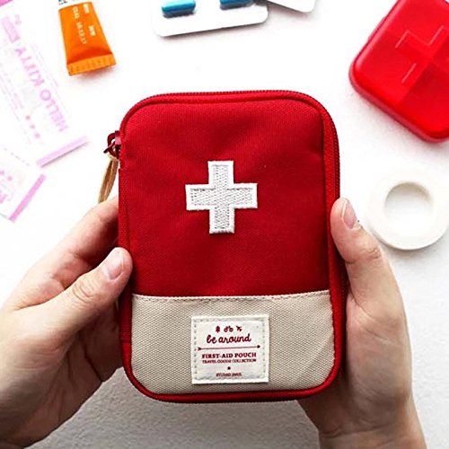 Cacys Store - Mini Outdoor First Aid Kit Bag Portable Travel Medicine Package Emergency Kit Bags Small Medicine Divider Storage Organizer (Red)