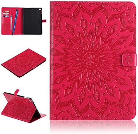 iPad Air 2 Case,Careynoce PU Leather Magnetic Flip Wallet Protective Case Cover for Apple iPad Air 2 iPad 6 (9.7") + Screen Protector and Stylus Pen - Sun Flower(Red)