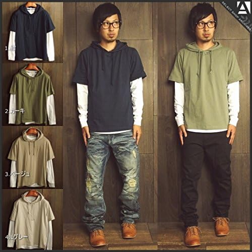 Amazon アーカイバ Archiver パーカー 半袖パーカー ロンt メンズ セット 重ね着 長袖 半袖 春 秋 冬 着心地抜群 伸縮性 お洒落 2 カーキ 31 ｌ トレーナー パーカー 通販