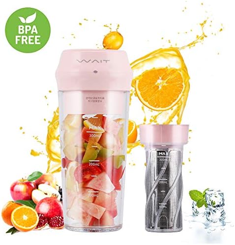 Portable Blender,Personal Blender with Filter for Shakes and Smoothie,Cordless Small Juice Cup, USB Rechargeable Juicer Fruit Mixer for Outdoor Travel Office Household Baby Food Maker (Pink)