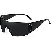 Fozono Trendy Rimless Star Y2K Sunglasses for Women Men Shield Oversized Wrap Around Frameless Sunglasses UV400 Protective