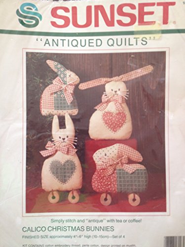 Antiqued Quilts Calico Christmas Bunnies Set of 4