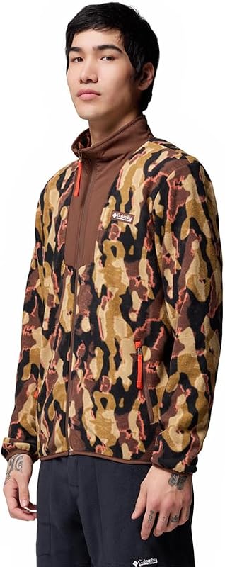 Sequoia Grove - Giacca in pile da uomo con cerniera intera, stampa con cerniera intera, colore tabacco, taglia XL