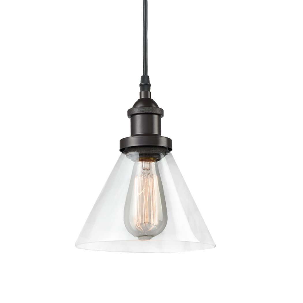 CLAXY Ecopower Antique Industrial Mini Glass Pendant Lighting 1-Light Oil-Rubbed Bronze Fixture