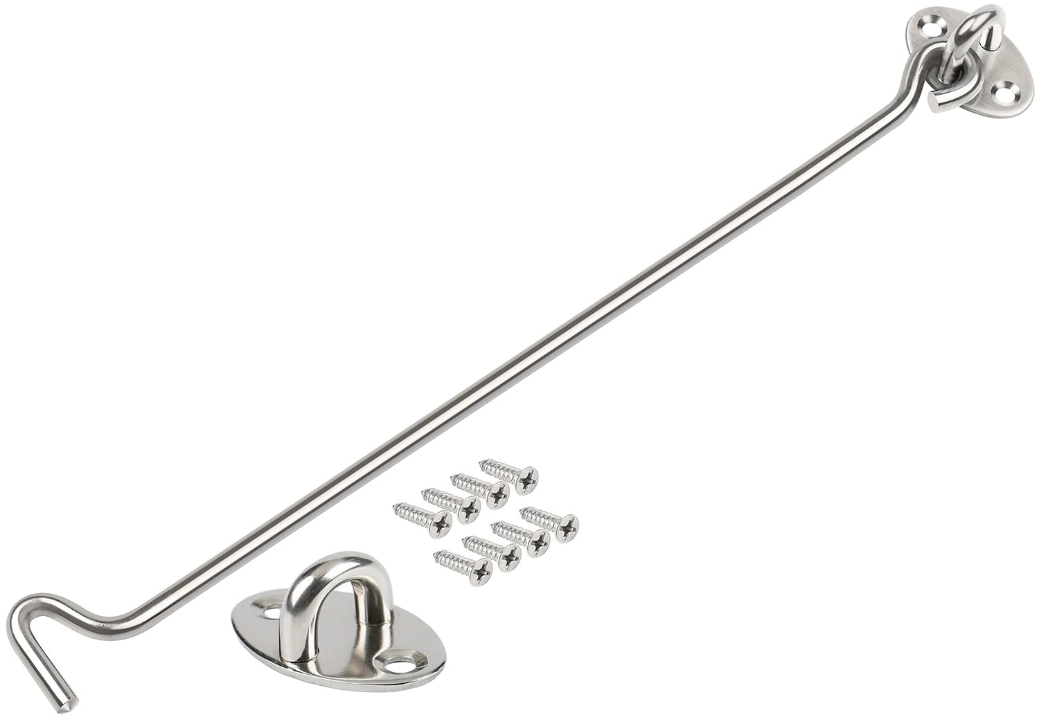 ZiYuya Hook and Eye Latch Door Lock, Stainless Steel Gate Cabin Hook Eye Latch Door Lock Hooks Latches for French Wooden Gate Window Brace Shed Catch Hooks Silver 12 Inch