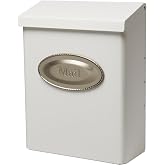 Architectural Mailboxes Designer Galvanized Steel, Locking Wall Mount Mailbox, White with Satin Nickel