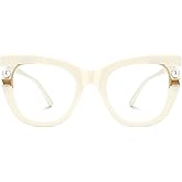 Zeelool Stylish Cat Eye Pearl Glasses Frame Women with Non-prescription Clear Lens ZJGX957054