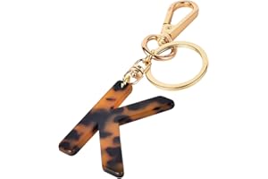 Junyuerly Letter Key Chains Accessories for Women and Girls, Gold Initial Key Ring Acetate Leopard Print Pendant for Car Keys