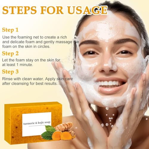 LBOYLOVE® Lemon Turmeric Kojic Soap, Turmeric Soap Bar for Face ＆ Body，Natural Turmeric Handmade Soap for All Skin Types（2pcs)