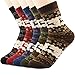Zando Womens Super Thick Merino Ragg Wool Crew Winter Socks 5-Pack Christmas Deer Multi-colored Size 6-11