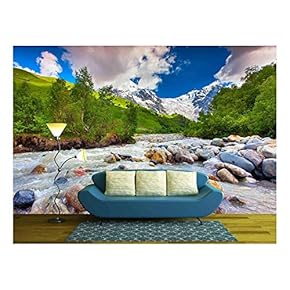 Beautiful Landscape with Mountain Stream. Georgia, Svaneti. - Removable Wall Mural | Self-Adhesive Large Wallpaper - 66x96 inches