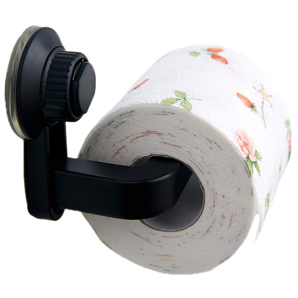 DINGZHAO Toilet Roll Holder, Self Adhesive Suction Cup Toilet Paper Holder No Drilling Needed Waterproof Wall Mounted Bathroom Roll Holder for Kitchen, Bedroom and Bathroom (Black)