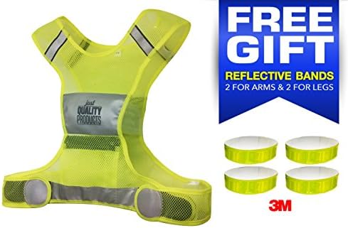 Reflective Vest Set with Zippered Pocket and 3-M Armbands 6-Pc and Bag. Perfect for Safety Cycling, Biking, Running, Jogging, Dog Walking. Premium Quality (Small/Medium).