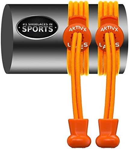 AKTIVX SPORTS LACES - No Tie Elastic Shoelaces that Lock, Replacement Running Shoe Laces for Men, Women, Adults, Seniors &amp; Kids Sneakers, Cleats, Boots (Orange Solid)