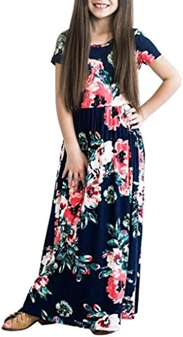 Leedford Toddler Dress Hot Sale, Baby Girl Kid Flower Print Princess Party Dress Outfits Cotton Blend Clothes (Label Size:14, Navy)