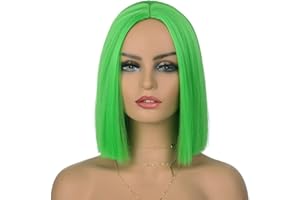 Tereshar Green Wig Bob Straight Synthetic Colored Wigs for Women Short Green Party Wig Women's Costume Wigs Middle Parting Heat Resistant Party Custume Cosplay Fun St. Patrick's Day Wig(12inch)