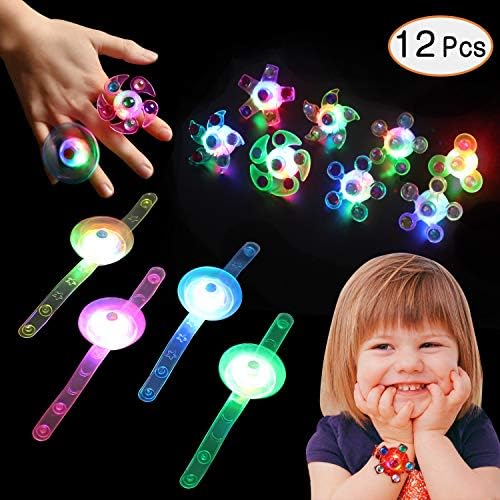 Supchamp Party Light Up Toys, 12 PCS Light Up Bracelets Rings Glow in The Dark, Hand Spin Stress Relief Anxiety Toys Bulk Neon Party Favors for Kids Birthday Celebration