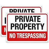 Private Property No Trespassing Signs, 2 Pack, 10 x 7 Inch Aluminum | Metal No Trespassing Signs with 4 Mounting Holes for Fence, Gate, Yard, Farm, Driveway and Private Property