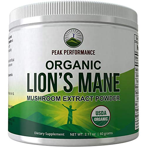 Organic Lions Mane Mushroom Powder by Peak Performance. USA Grown USDA Organic Lion