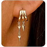 MUMREUES Gold Earrings for Women Trendy 14K Gold Plated Dangle Earrings Small Hoop Huggie Drop Stud Earrings Simple Minimalist Dainty Chain Tassel Illusion Hypoallergenic Earrings Jewelry Gift For Her