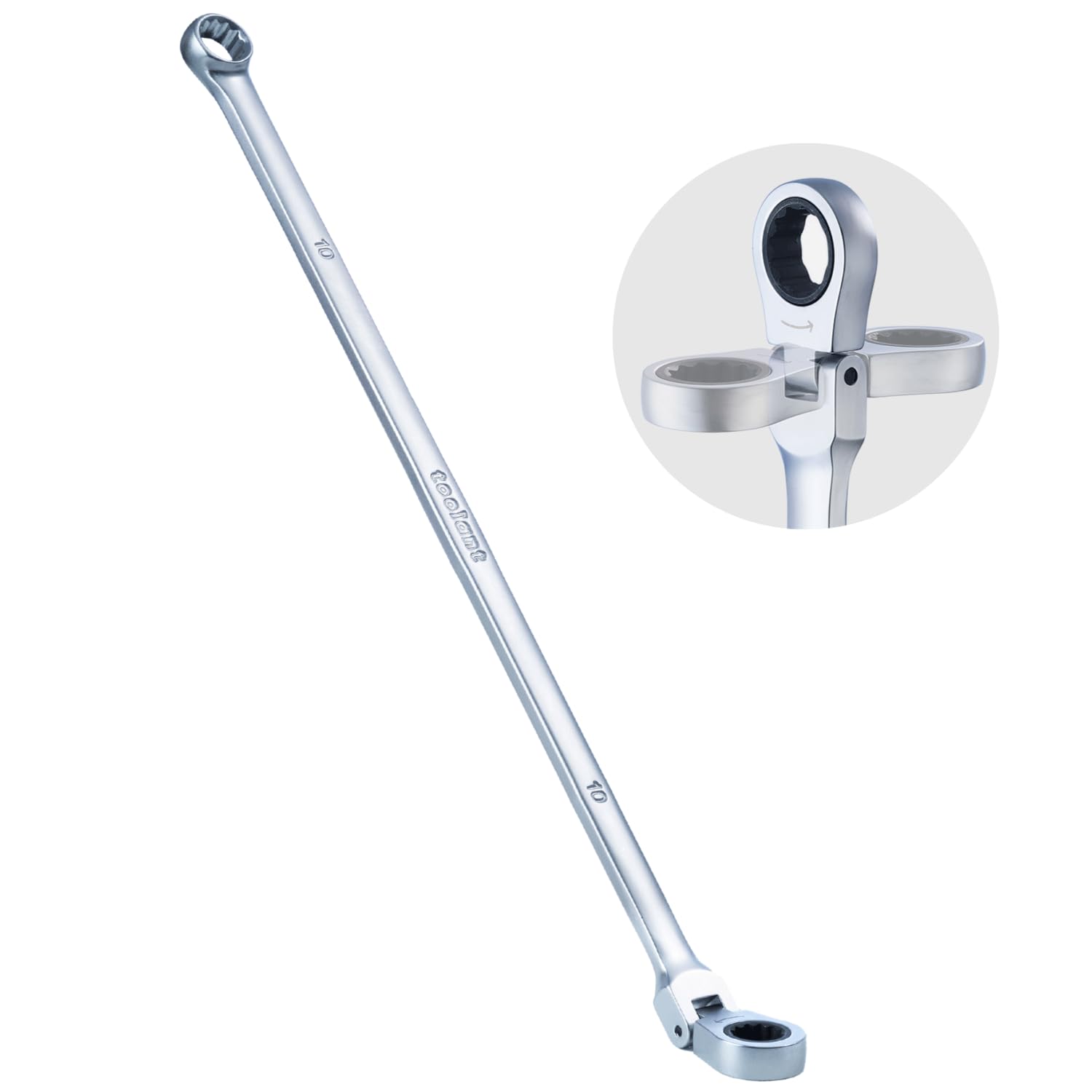 Photo 1 of toolant 10mm Extra Long Ratcheting Wrench, Flex Head & Fixed Offset Head Double Box End Combination Wrench, CR-V Steel