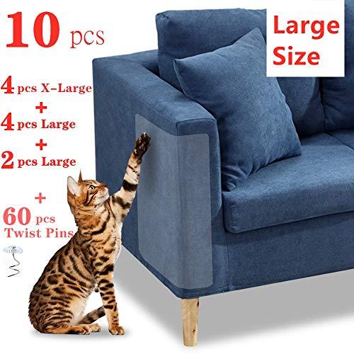 10 Pcs Furniture Protectors from Cats, Clear Self-Adhesive Cat Scratch Deterrent, Couch Protector 4 Pack X-Large (18″L 12″W) + 4 Pack Large (18″L 9″W) + 2 Pack (18″L 6″W) Cat Repellent for Furniture,