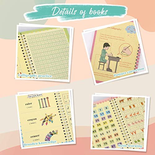 English Magic Practice Copybook for Kids, Be Reused Handwriting Copybook Set, Caligraphy Practice Book, Numbers, Drawing, Alphabet, Addition and Subtraction