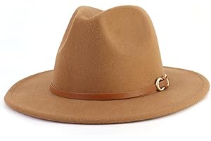 CCAKXCJJ Fedora Hats for Men Women Felt Jazz Hat Wide Brim Panama Hat with Belt Buckle