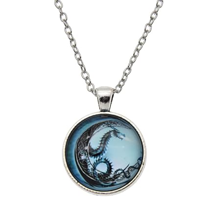 Hongma Halskette mit Dragen Doppelspitze Feuer Runde Anhänger Bronze Vintage Unisex Weihnachtsgeschenk