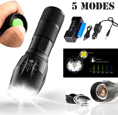 ZIYUO T6 Waterproof 5000LM Zoomable LED Flashlight with 18650 Rechargable battery