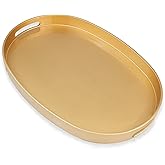 Omuriko Gold Oval Decorative Tray with Handles, Versatile Serving Tray for Coffee Table, Ottoman, Ideal for Serving, Displaying, Organizing, 15.3"*10.6"*1.37"