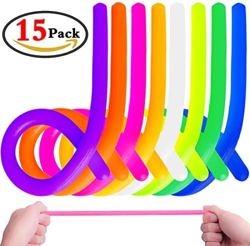 KeNeer 15Pack Stretchy String Fidget Sensory Toys - Relieve Stress, and Increase Patience - Build Resistance Squeeze, Pull - Good for kids with ADD, ADHD or Autism, and Adults to Strengthen Arms