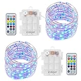 2 Pcs Indoor String Lights,iCakper Battery Powered Multi Color Changing String Lights with Remote Control,Waterproof 50LED 16ft Decorative Fairy Lights for Bedroom Patio Garden Party, Christmas Lights