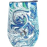 Drinco - Stainless Steel Wine Tumbler | Double Walled Triple Vacuum Insulated Stemless Wine Glass with Splash Proof Lid For Hot & Cold Drinks | California | 12oz | (Single, Venice Swirl)