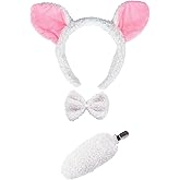 Quhizouy 3 Pieces Lamb Costume Accessory Set Sheep Ears Headband Bowtie and Tail for Halloween Carnival Animal Cosplay Party