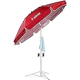 AMMSUN Shade Umbrella, Premium Portable Umbrella with Stand, 6.5ft Lightweight Free Standing Canopy for Sporting Games, Adjustable Instant Sun Protection and Easy to Carry, Red