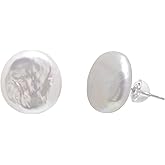 16 MM Large Freshwater Cultured Button Pearl Studs Earrings for Women, Sterling Silver Backing