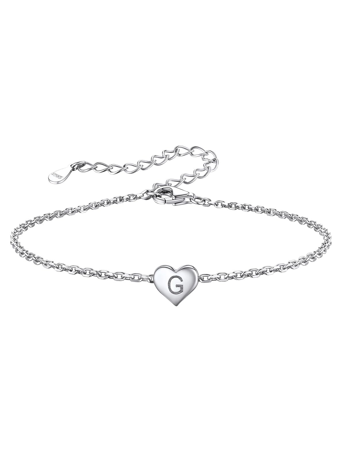 Silvora S925 Sterling Silver Bracelet for Women Heart Initial Letter G Adjustable Love Jewellery Gift for Girls Sisters Friends Mum Daughter Birthday with Gift Box