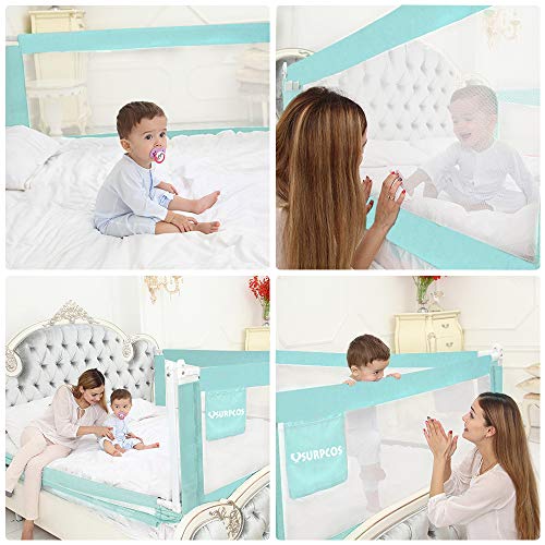 SURPCOS Bed Rails for Toddlers - 60" 70" 80" Extra Long Baby Bed Rail Guard for Kids Twin, Double, Full Size Queen & King Mattress (Green) (1Side: 80''(L) X30''(H))