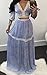 FISACE Women's Naples Floral V Neck Half Sleeve Tie and Skirt Set Maxi Dress 2 Pieces