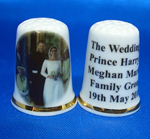 Birchcroft Porcelain China Collectable Thimble - Prince Harry & Meghan Markle Wedding Family Group Box