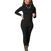 Mokoru Women's Tracksuit 2 Piece Outfits Turtleneck Long Sleeve Shirt Workout Jogger Legging Pants Set