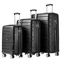 Luggage Sets Hard Suitcase Set Suitcases 3 Piece Set with TSA Lock Spinner (Black)