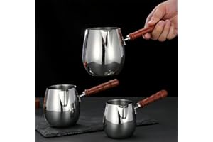 RichVibe for Stainless Steel Turkish Coffee Pot with Wooden Handle, 300/420/600 for mL Capacity, Drip- Spout & Tilt-Lock Desi