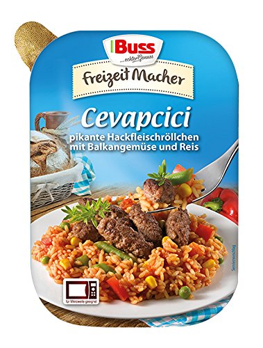 Buss Cevapcici - pikante Hackfleischröllchen mit Balkangemüse und Reis, 12er Pack (12 x 300 g)